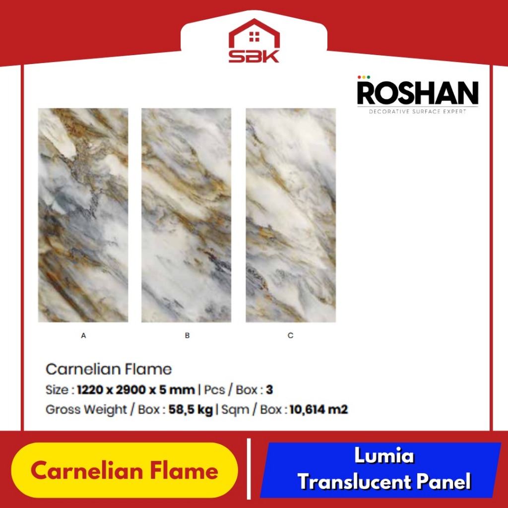 Wall Panel Lumia Series Translucent Panel 1220x2900 Carnelian Flame Roshan