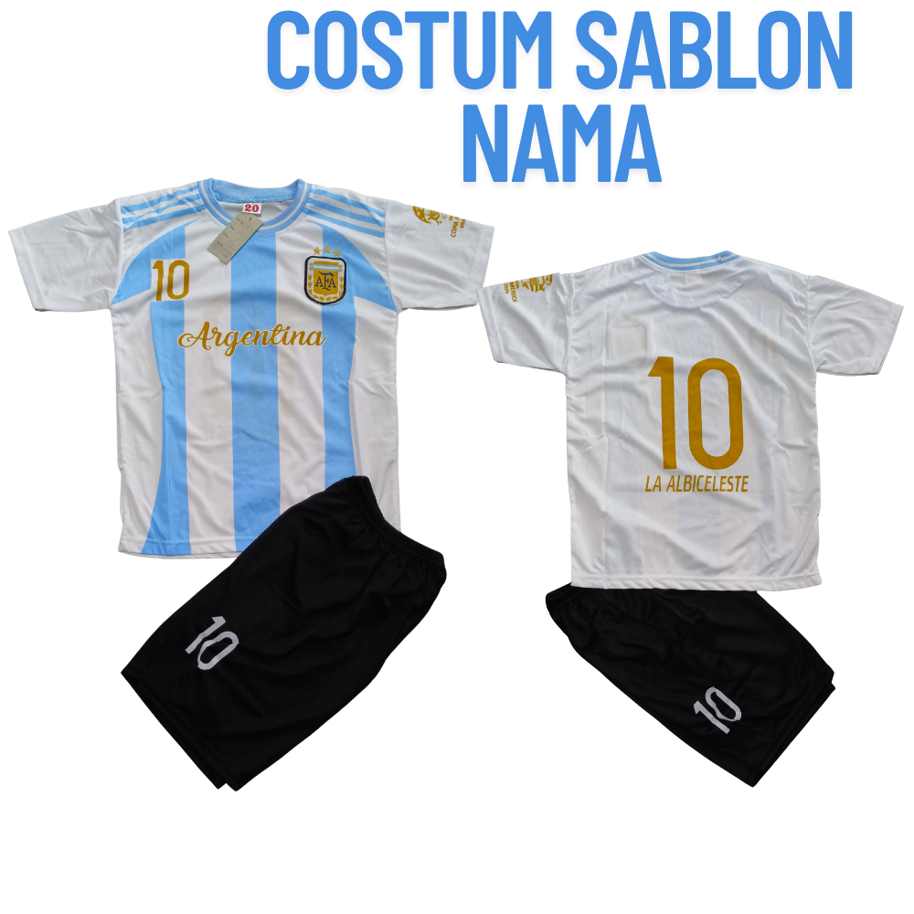setelan baju bola argentina gratis sablon nama/jersey argentina usia 5-13thn