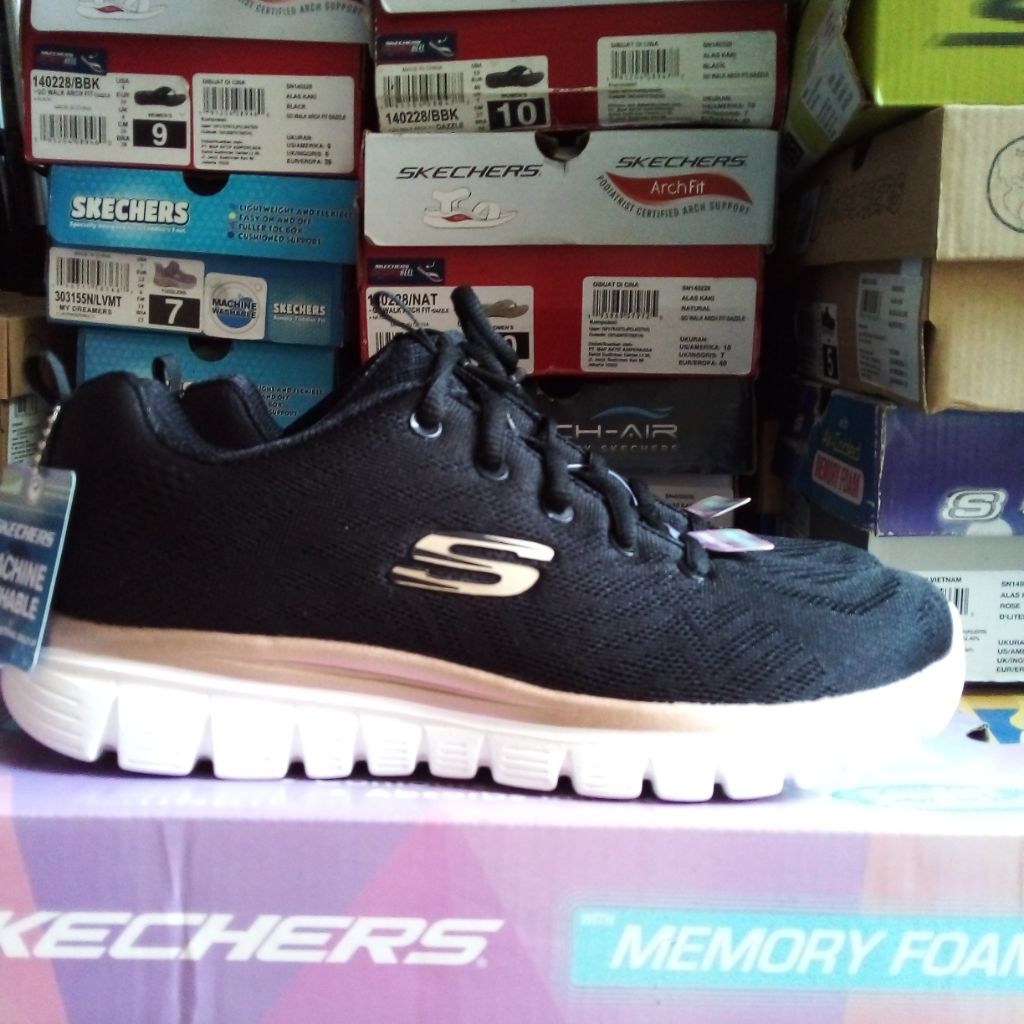 Skechers Women's Graceful Black Rose Gold