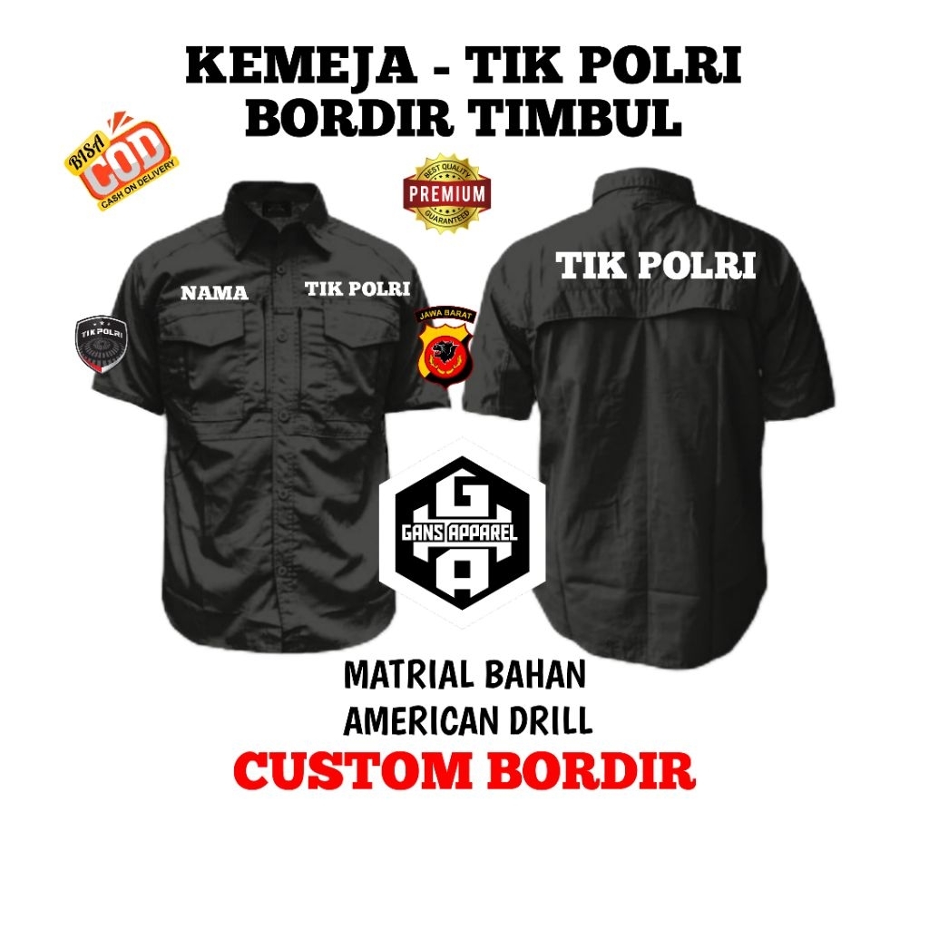 KEMEJA PRIA - TIK POLRI TANGAN PENDEK BET BORDIR TIMBUL