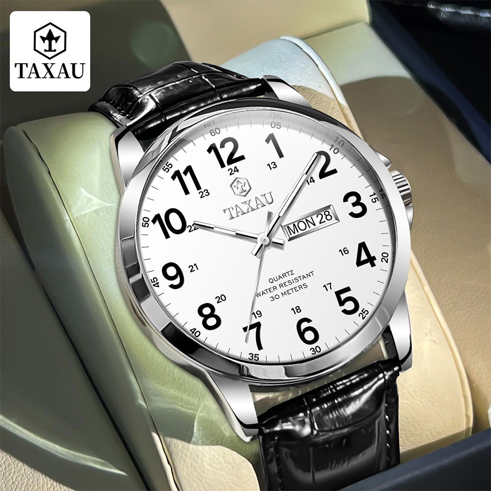 TAXAU Jam Tangan Pria Kulit Anti Air Original Terbaru Casual Tahan Air Leather Quartz Jam Tangan Cow