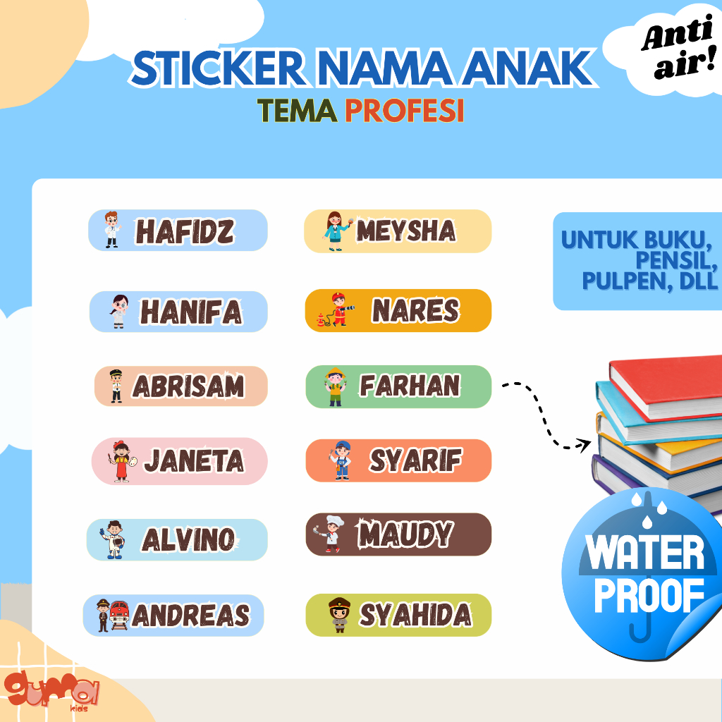 

Stiker Nama Tema Profesi Anti Air Waterproof | Sticker Anak Lucu | Sticker Lunch Box Tumbler