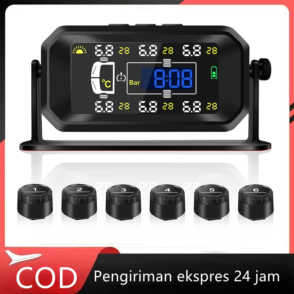 (dengan 6 Sensor Eksternal)Sistem Pemantauan Tekanan Ban TPMS Nirkabel untuk Mobil, Truk, RV, Alarm 