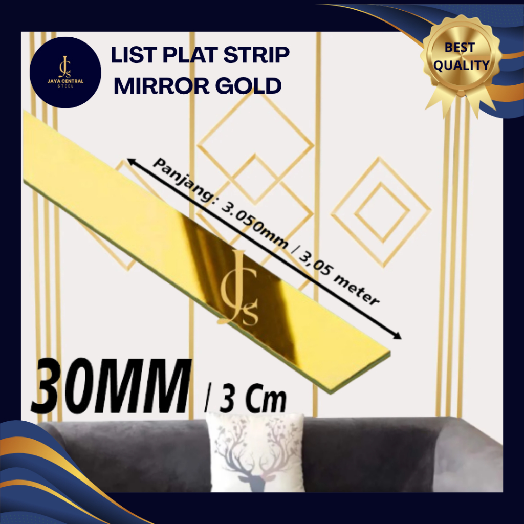 LIST INTERIOR DEKORASI - LIST PLAT MIRROR GOLD 30 MM x 3050 MM