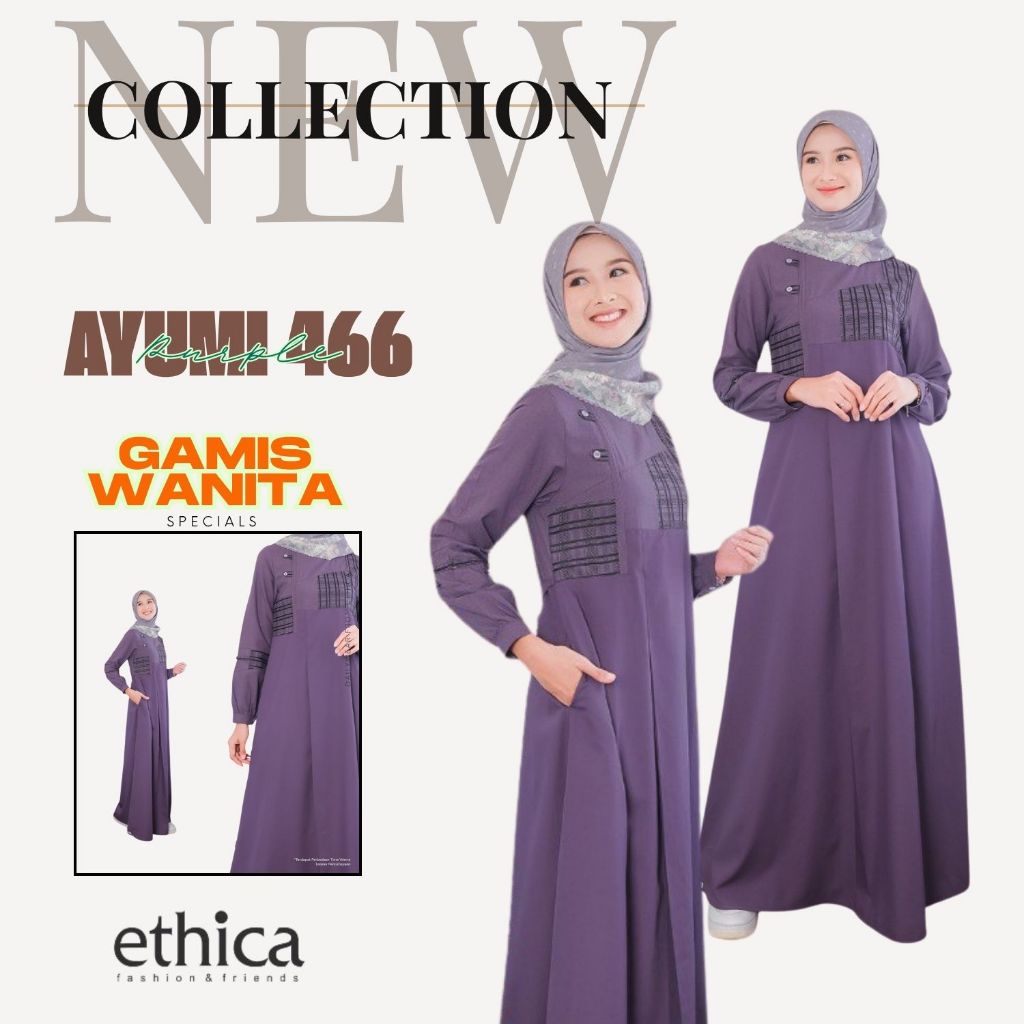 DRESS GAMIS WANITA ETHICA AYUMI 466 PURPLE  / BAJU DRESS GAMIS KATUN VALDENA CASUAL & SIMPLE
