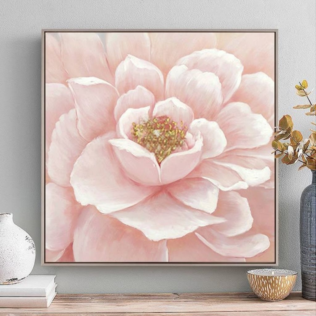 Lukisan tekstur tebal modern BUNGA MAWAR MEKAR DI KANVAS//100% lukisan tangan LILLAH ART