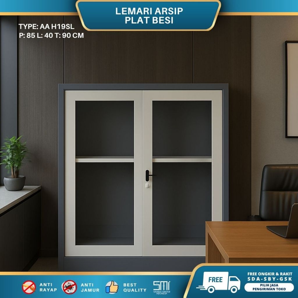Lemari Arsip AA H19SL - Lemari Arsip Plat Besi / Filling Cabinet Sliding Door Almari Buku Swing Door