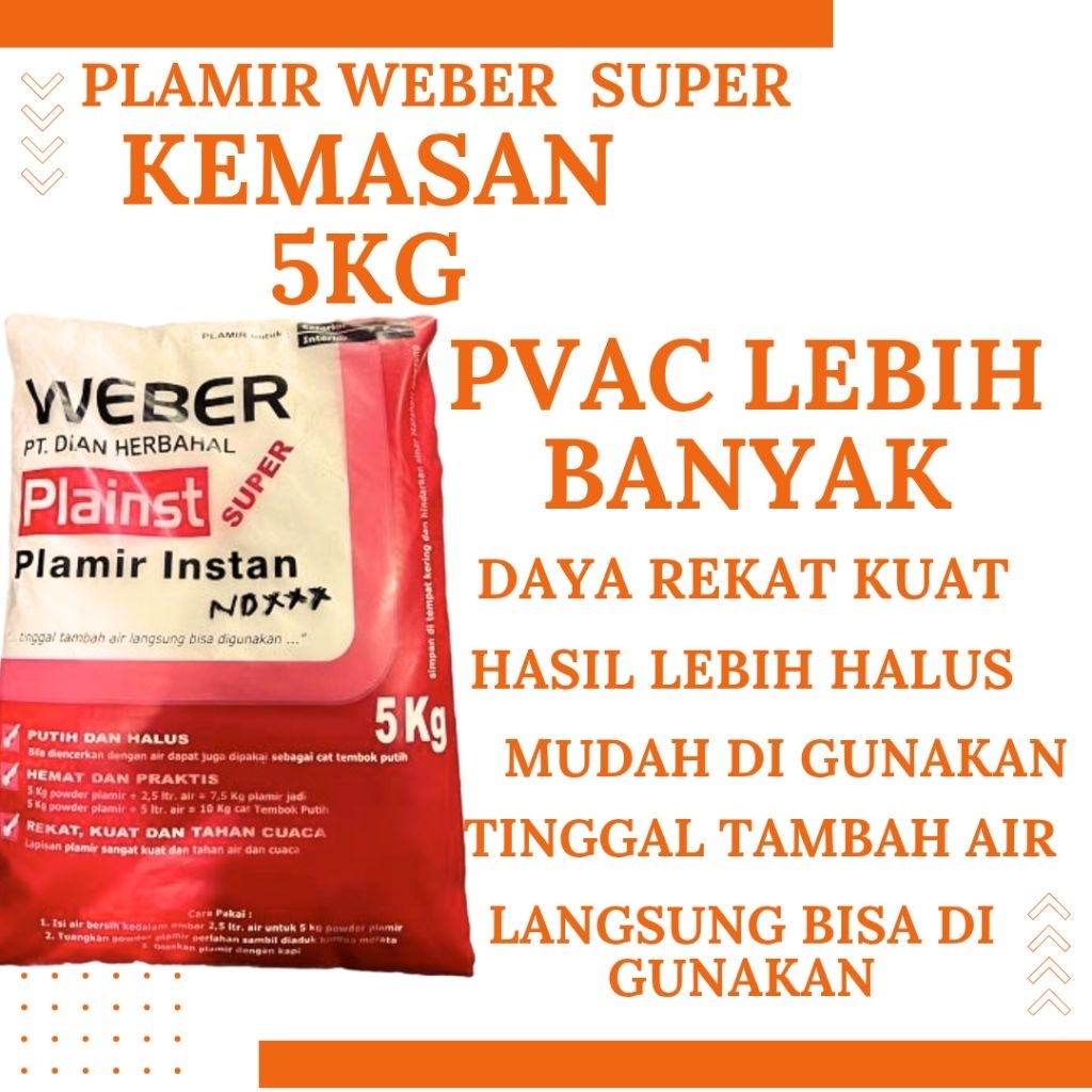 Plamir Weber Super 5 kg, Plamir tembok Super 5kg, plamir instan super