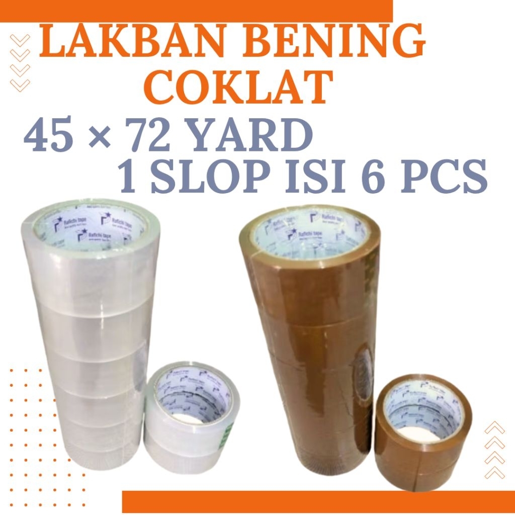 

1 slop isi 6 pcs Lakban Coklat/Bening uk 45mm × 72 yard 1 slop isi 6 pcs