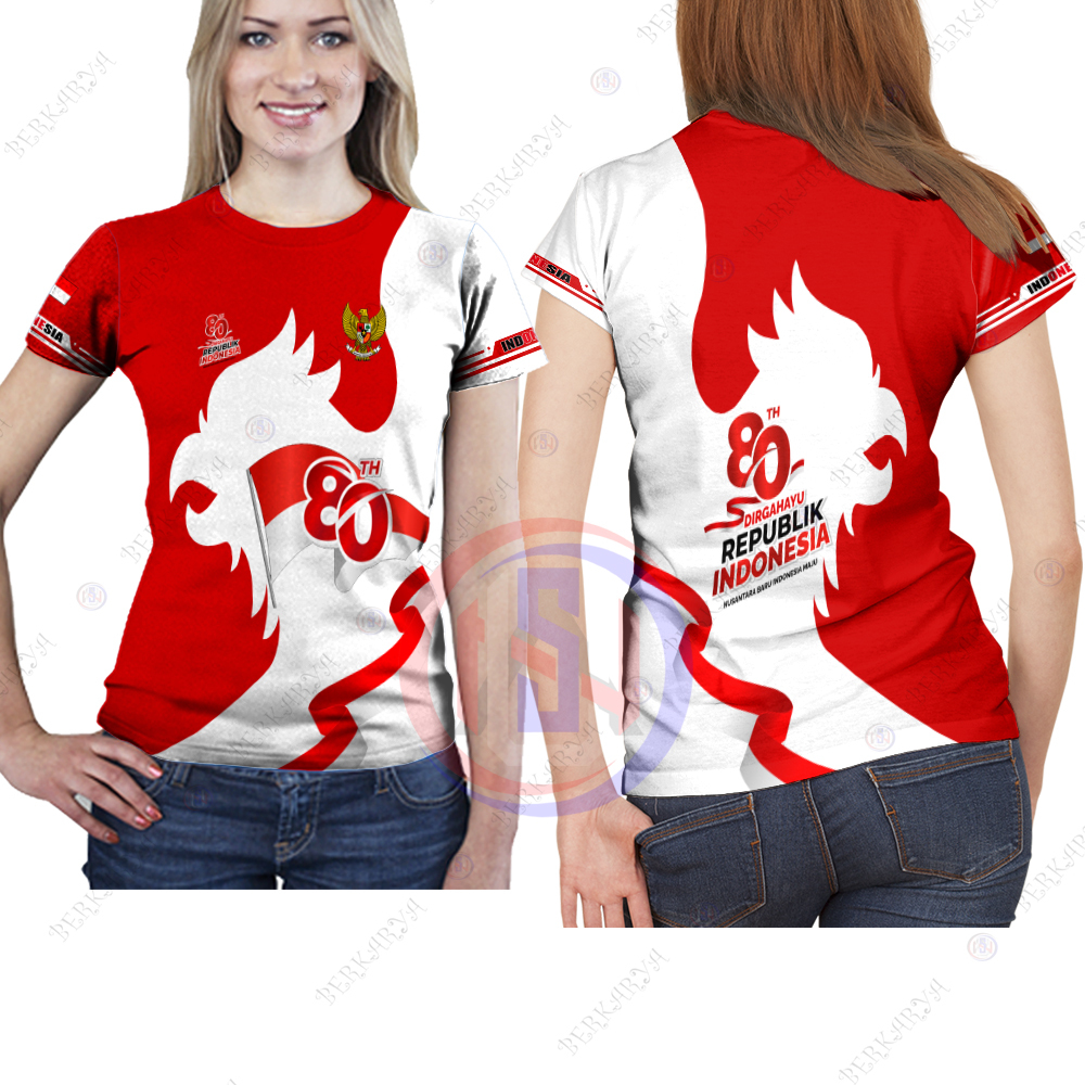 Baju Agustusan Wanita / Baju Kaos 17 Agustus 2025 / Kaos Polo 17 Agustus Lengan Panjang Pendek