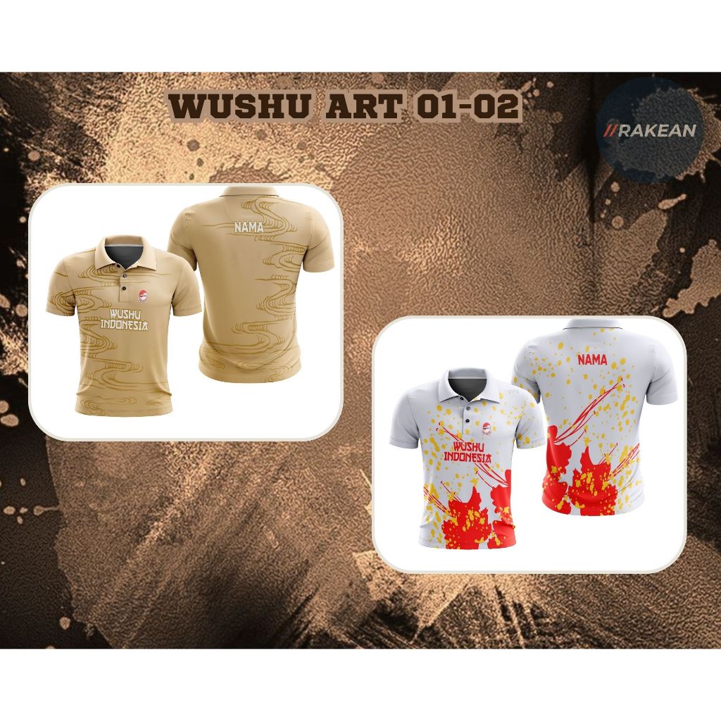 Baju Kaos Tshirt Jersey Polo V-neck Seni Beladiri Tiongkok Wushu Kung Fu Art 01 & 02 Full Printing F