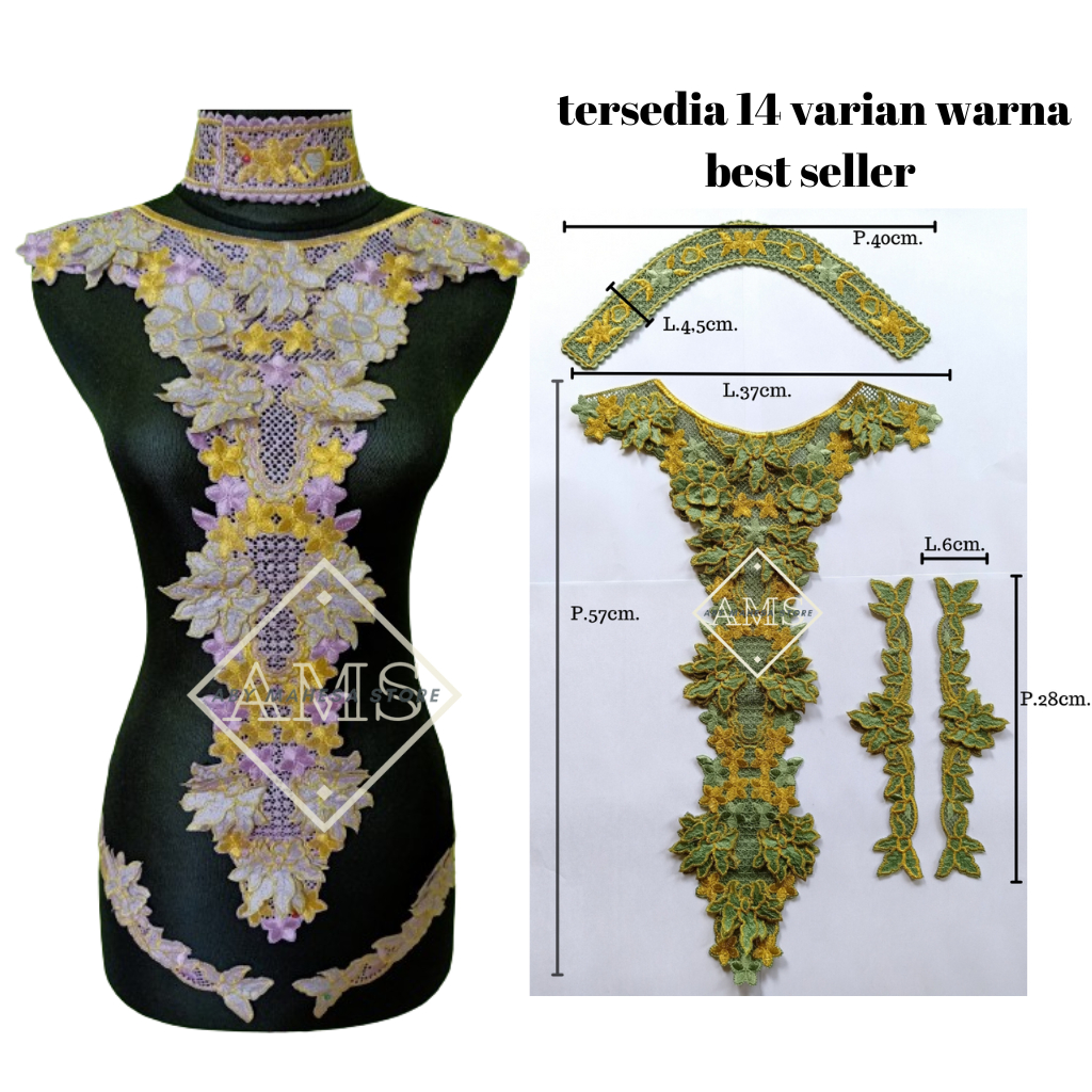 RENDA BORDIR TEMPEL/RENDA APLIKASI GAMIS TERBARU MOTIF '' SABINA'' KWALITAS TERBAIK