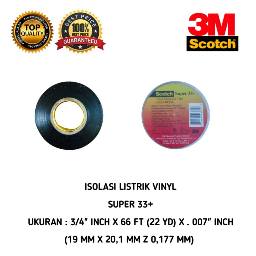 3M Isolasi Listrik Scotch Super 33+ Vinyl Electrical Tape scotch 33+ 3M Scotch Super 33+ Vinyl Elect