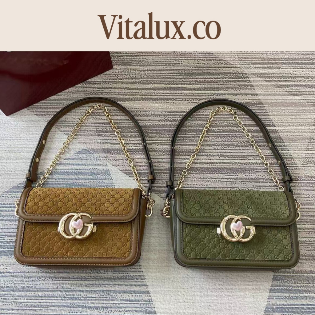 PO - Tas Wanita Sporty Elegan G*CCI Go small shoulder bag Monogram Suede Hijau | Tas Selempang Ranta