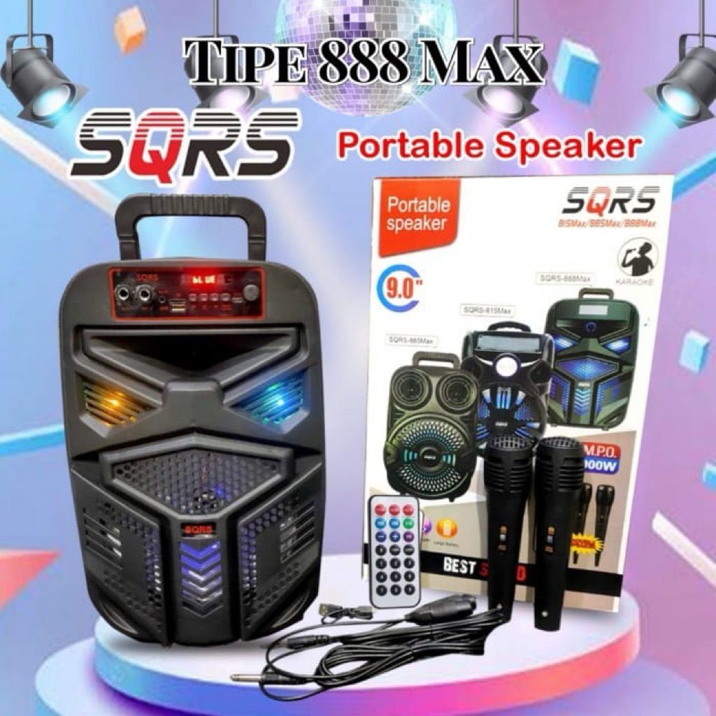 SQRS SPEAKER BLUETOOTH WIRELESS - 9INCH BONUS 2 MIC - KARAOKE SPEKER BLUTOT 2 MIX KAROKE  - SPEAKER 