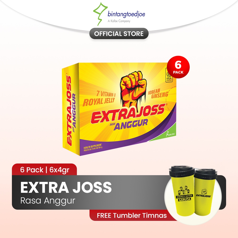 

Extra Joss Laki Anggur 6 Pack (36 Sachet) FREE Tumbler Timnas