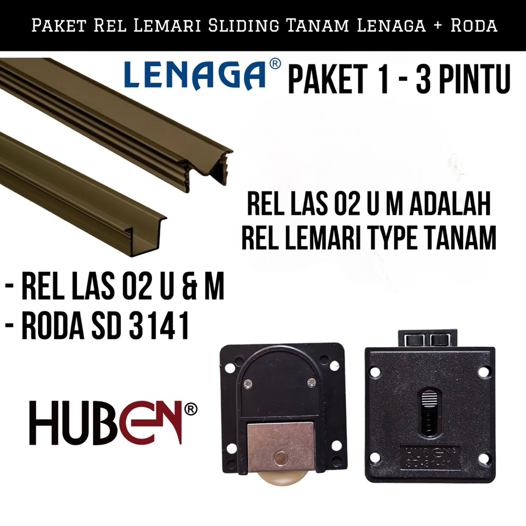 Paket Rel Lemari Sliding Tanam LAS - 02 - U M Lenaga  - Rel Lemari Geser Lengkap Dengan + Roda Slidi
