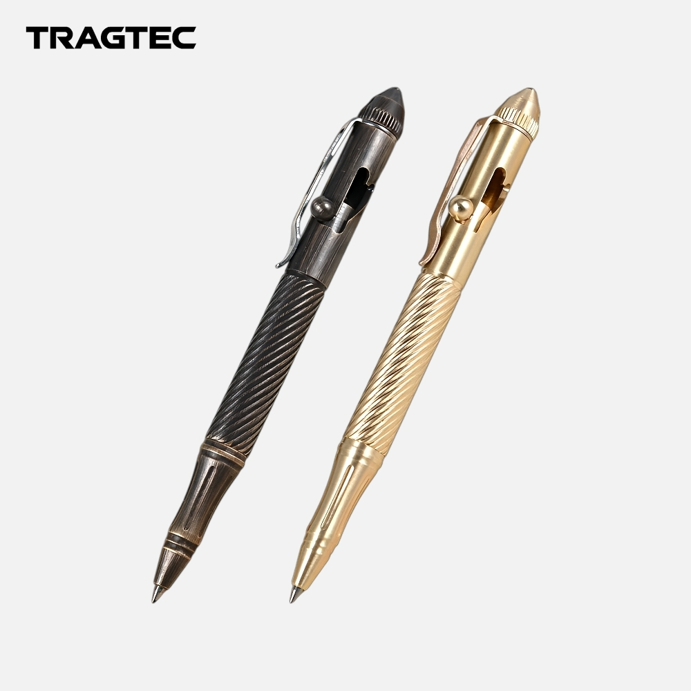 

TRAGTEC Bolt Action Ballpoint Pen Solid Brass With Emergency Glass Breaker Alat Tulis Pulpen EDC