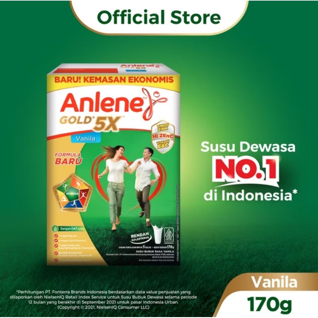 

Anlene Gold 5X Susu Bubuk Dewasa Vanila 170g - Nutrisi Tinggi Kalsium Untuk Tulang, Sendi, dan Otot