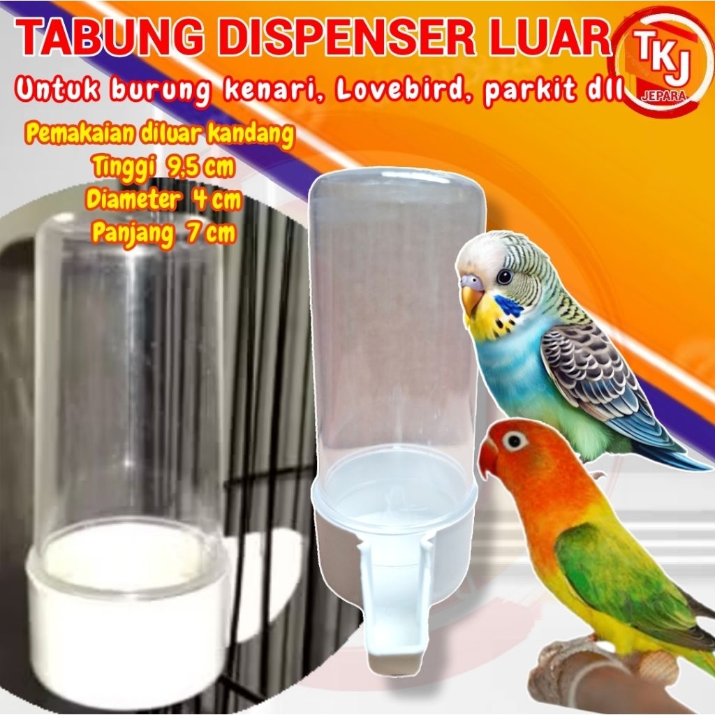 TABUNG DISPENSER WARNA PUTIH BENING UNTUK BURUNG KENARI CEPUKLUAR WADAH MAKAN MINUM PAKAN KUALITAS T