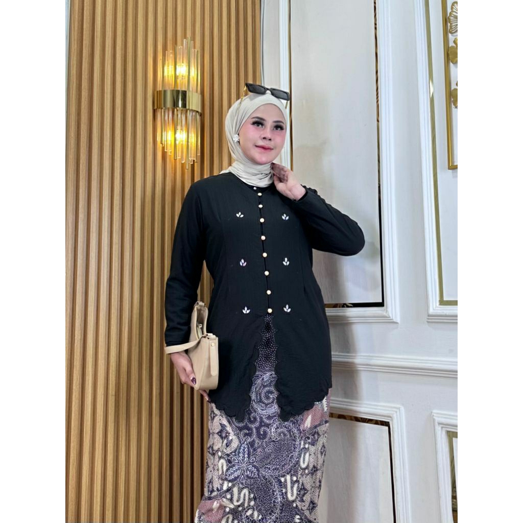 ALLEA LINEN TUNIK KANCING BORA/BlOUSE KOMBINASI BORDIR