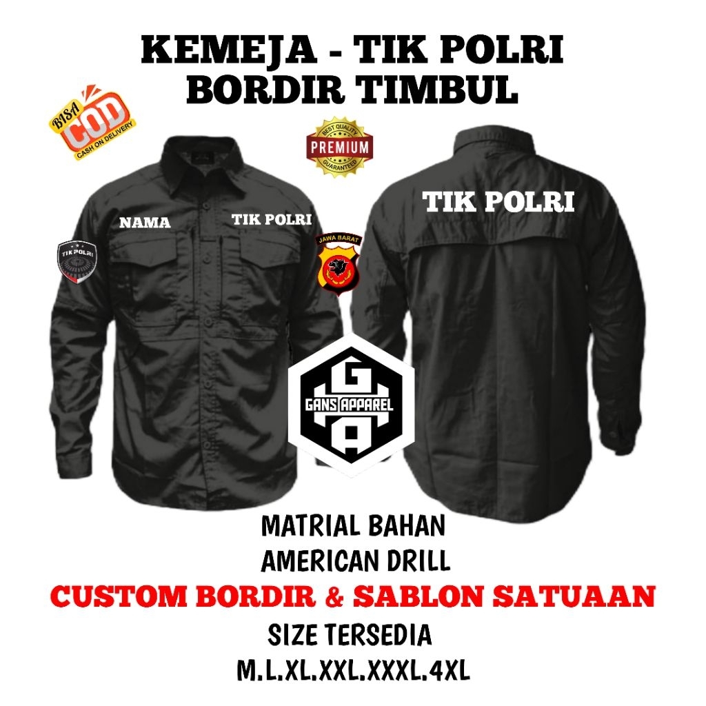 KEMEJA PRIA - TIK POLRI TANGAN PANJANG BET BORDIR TIMBUL