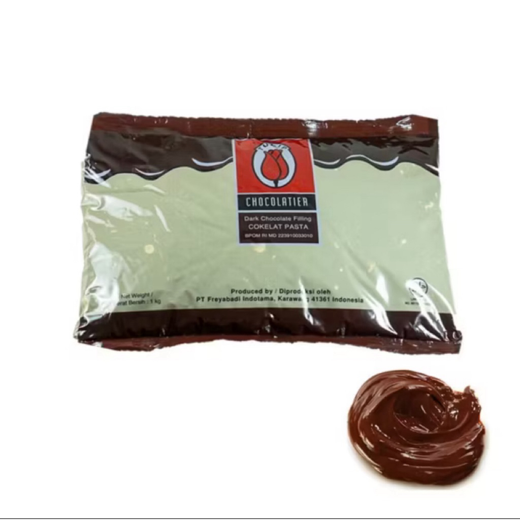 

Tulip Dark Chocolate Filling 1 kg – Isian Leleh Premium untuk Aneka Kue