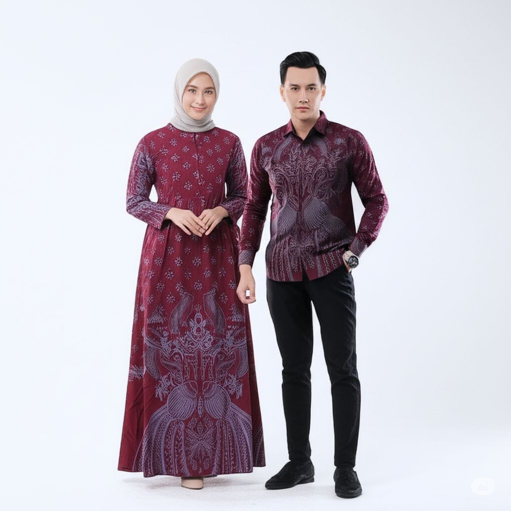 Baju Batik Couple Modern Jumbo Pasangan Kondangan Kerja Burgundy
