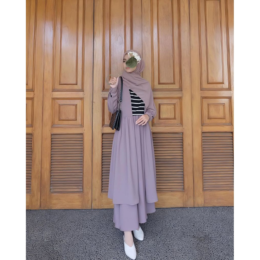 RQ - KAYANA ONE SET /Stelan Tunik Set Rok /Tunik Serut Full Kancing /Long Tunik Muslim Wanita