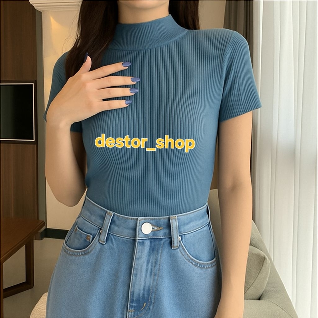 "Baju rajut wanita kekinian | baju turtle neck waninta lengan pendek