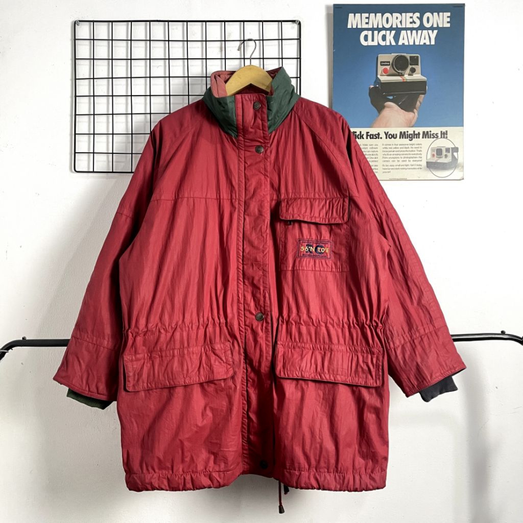 JAKET OUTDOOR VINTAGE RED/GREEN SECOND ORIGINAL, JAKET SNOWBOARD, MOUNTAIN JAKET