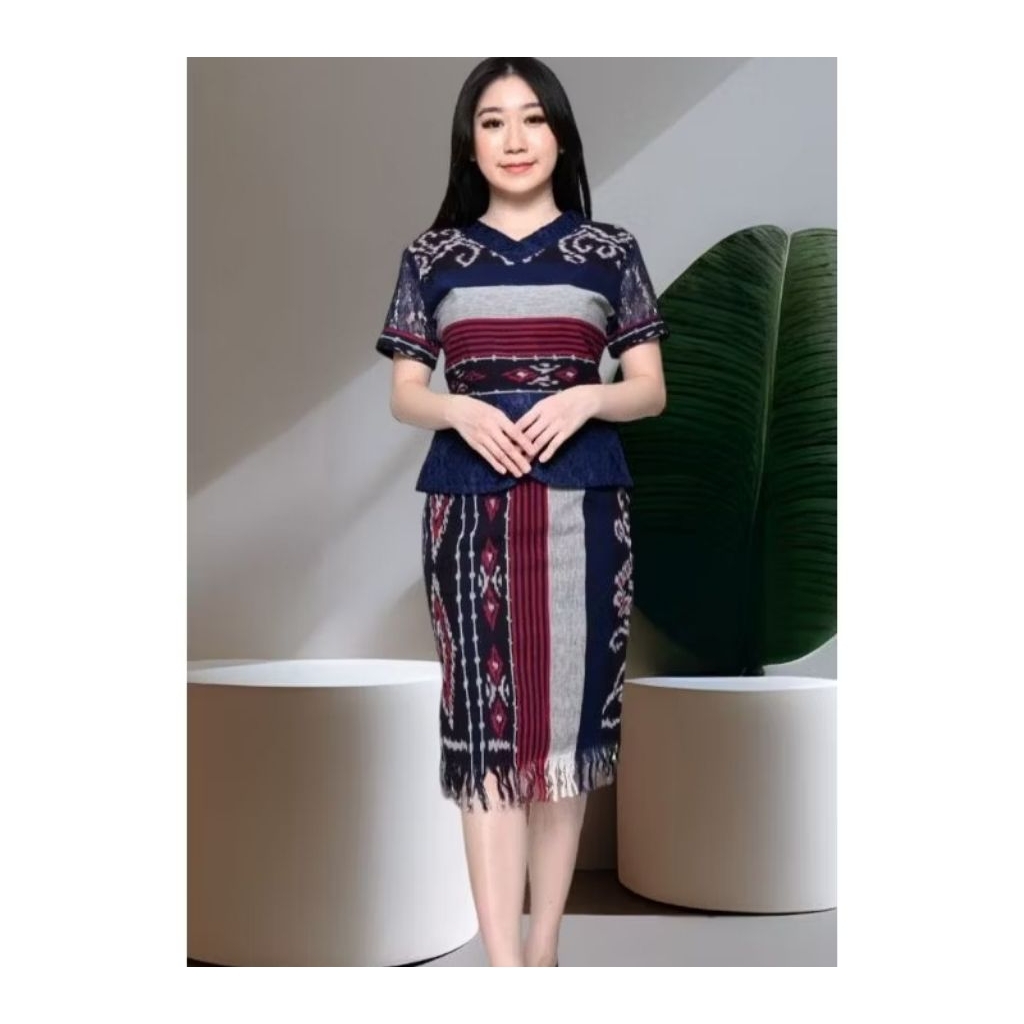 setelan rok blus brokat kombinasi rok tenun