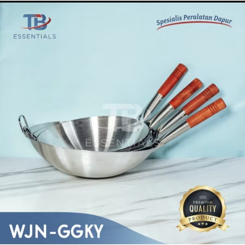 Wajan Gagang Kayu Stainless Steel Tebal Besi Baja Besar 34 36 38 40 Cm Katel Nasi Goreng
