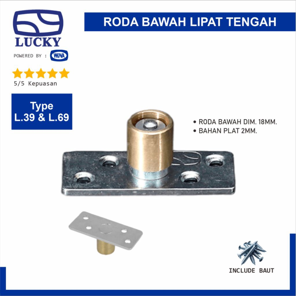 Roda Bawah Lipat Tengah Lucky Untuk Penyeimbang Pintu Sliding & Roda Bawah Pintu Lipat