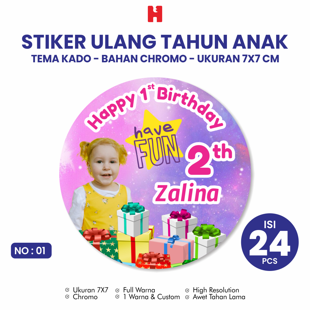 

Stiker Ulang Tahun Anak Tema Kado Ukuran 7x7 CM Bulat - Isi 24 Pcs