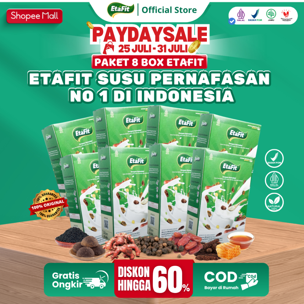 

[ PAKET 8 BOX ETAFIT ] - Susu Kambing Etawa Bubuk Asli 100% Murni Original - Herbal Pernafasan Asma Batuk dan Sesak Nafas