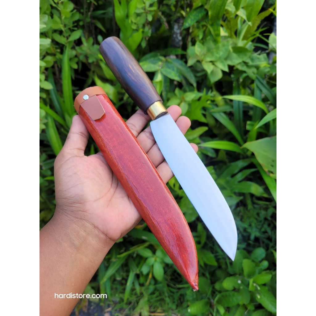 Pisau Baja Per Jeep Willys 15 cm Serbaguna Kuat & Tajam Handle Kayu Sonokeling Sarung Kalb Cocok Unt