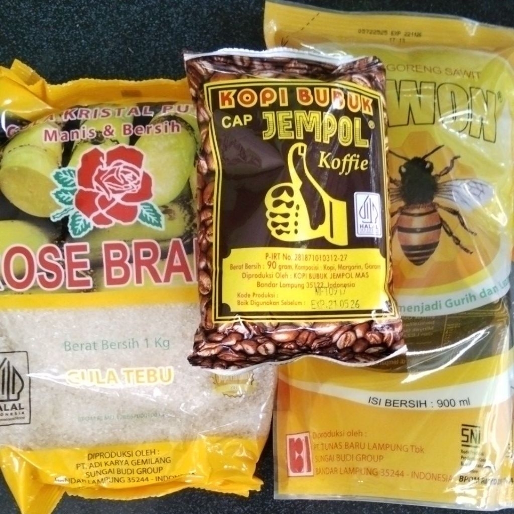 

paket gula 1kg, kopi jempol Lampung 90gram, minyak tawon 1kg