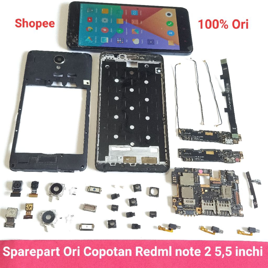 Sparepart Redmi note 2 5,5 inchi Second Original Copotan  papan Cas fullset  kaca kamera  frame  tut