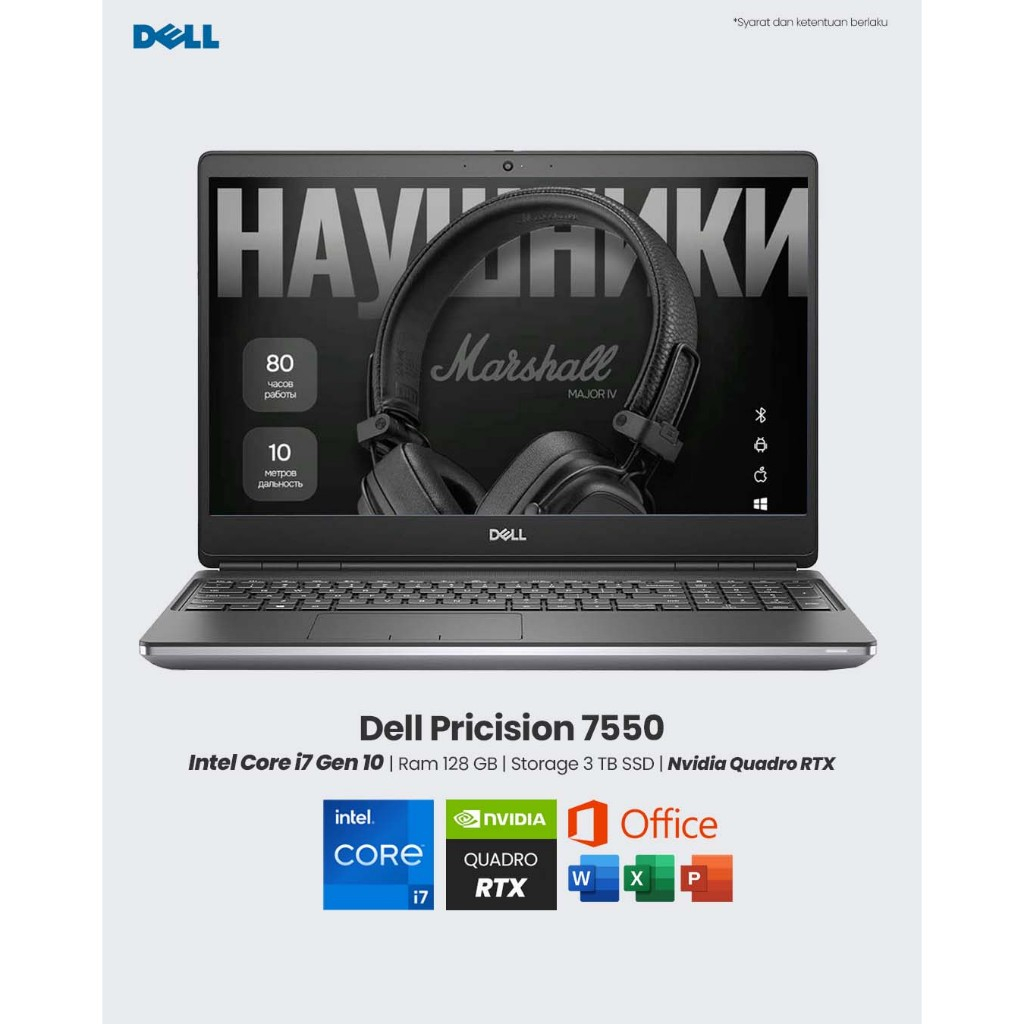 Laptop Dell Pricision 7550 Core i7 Gen 10 Ram 128 GB SSD 3 TB Lauat 15 inch Full HD Mobile Workstati