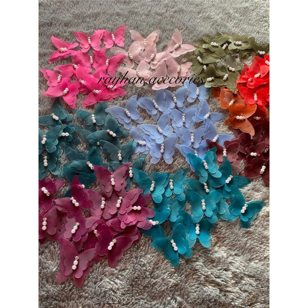 bunga organza motif  kupu kupu(12 pcs)