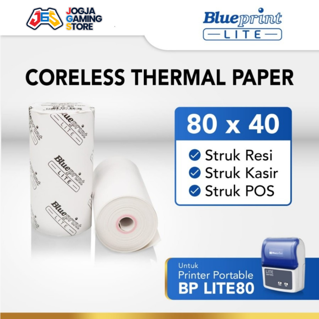

Kertas Thermal Struk Kasir POS BLUEPRINT Lite 80 x 40 , 80x40 mm - 1 Roll