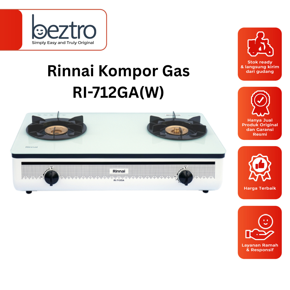 Rinnai Kompor Gas 2 Tungku RI-712GA(W) - Kompor Gas Warna Putih Elegan RI712GAW