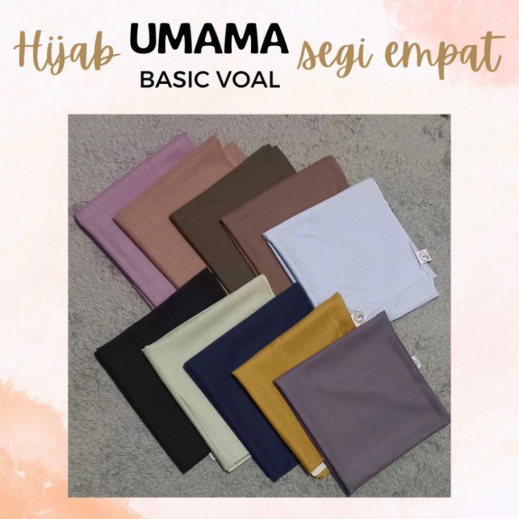 Jilbab Segiempat polos / Jilbab segi empat / Hijab Umama Basic Voal / Jilbab Umama jahit tepi  / Uma