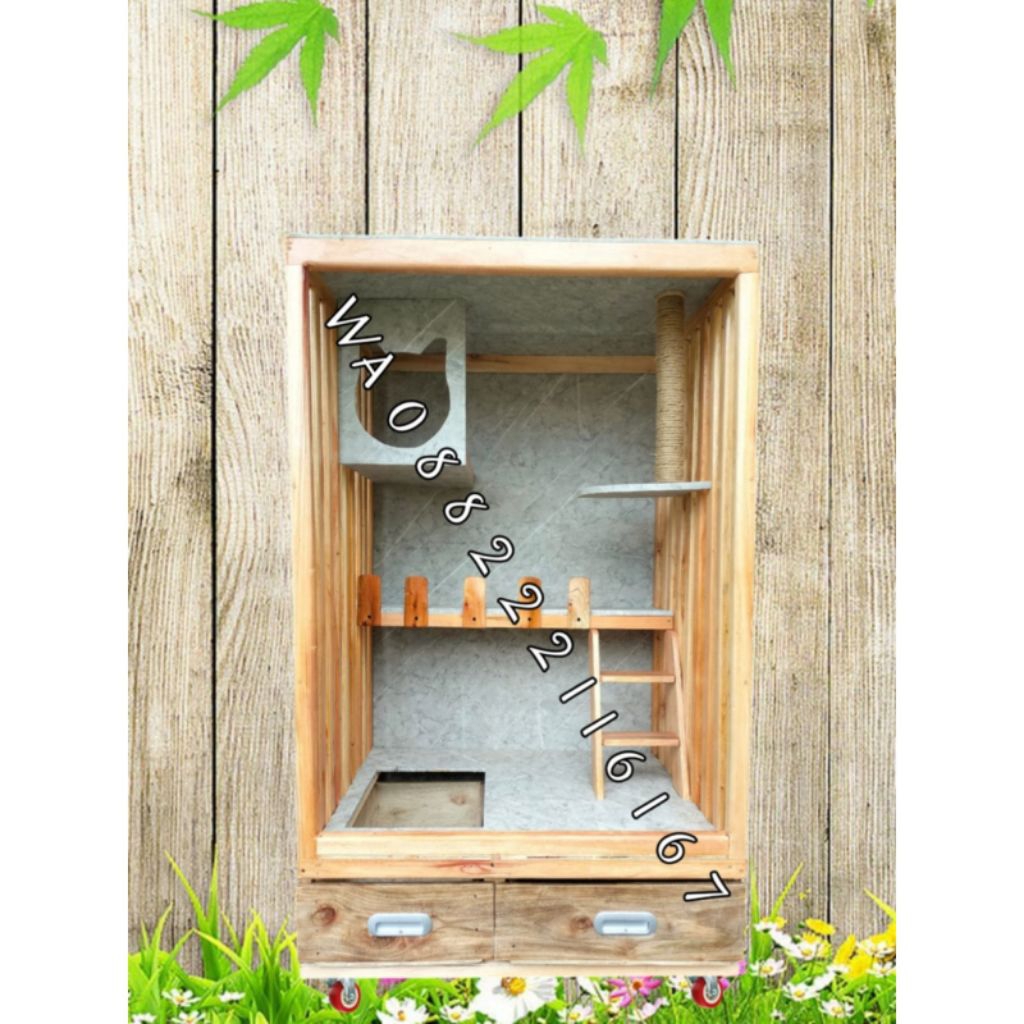 READY STOK Cat aquarium kandang kucing kayu tingkat
