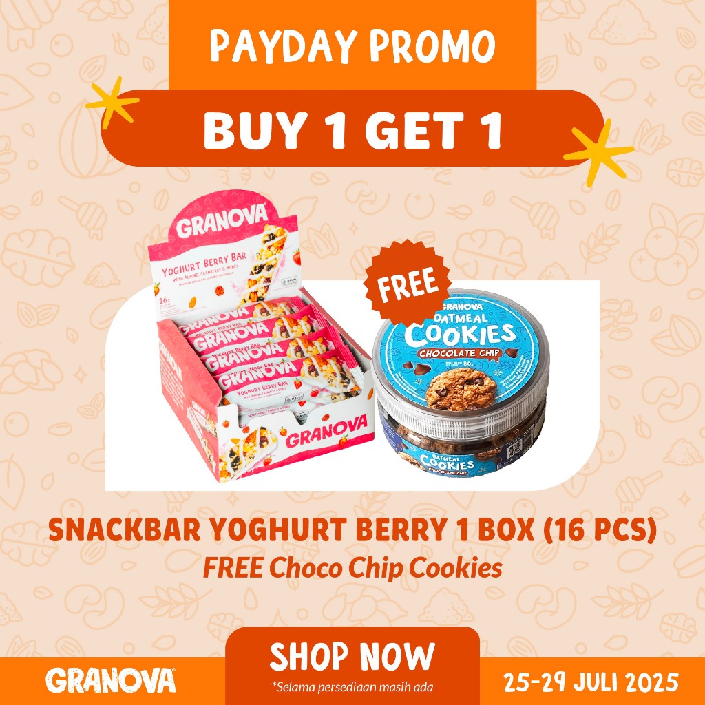 

Granova - Snackbar Yoghurt Berry 26gr x 16 pc (Rasa Beri dan Yoghurt) - Cemilan Sehat, Gandum, Halal