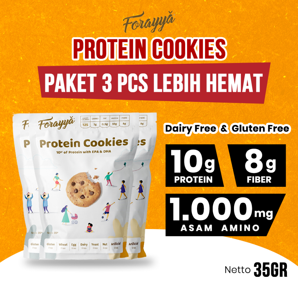 

3 PCS Protein Cookies Forayya Cemilan Sehat Gluten Free Tinggi Protein Snack 35g