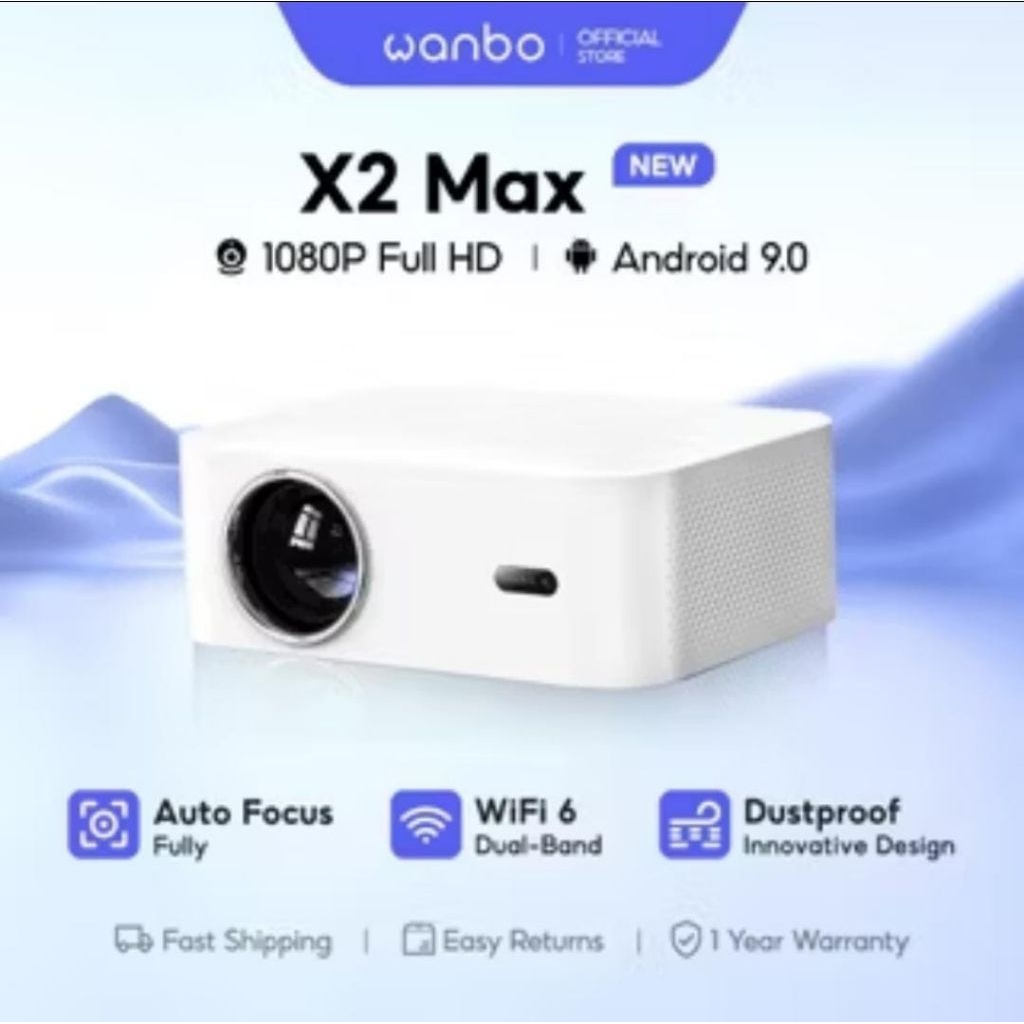 Wanbo X2 Max Proyektor 1080P 450 ANSI Lumens Biru Tua