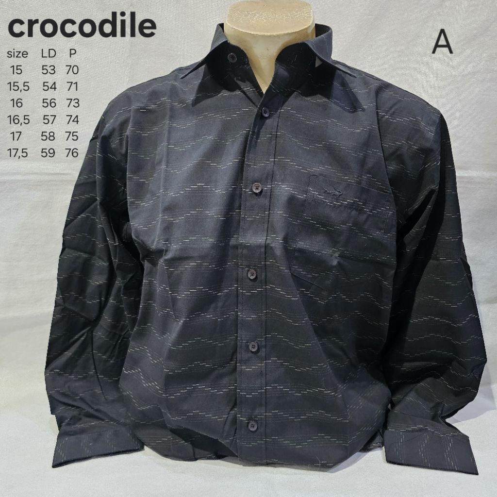 kemeja lengan panjang pria formal garis salur kotak hitam crocodile