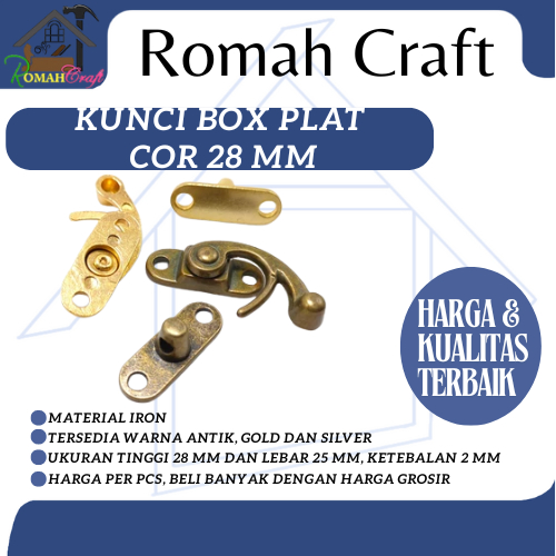 Kunci Box Murah Plat Cor 28mm Kunci Dus Kunci Pengait Kotak Souvenir Antik